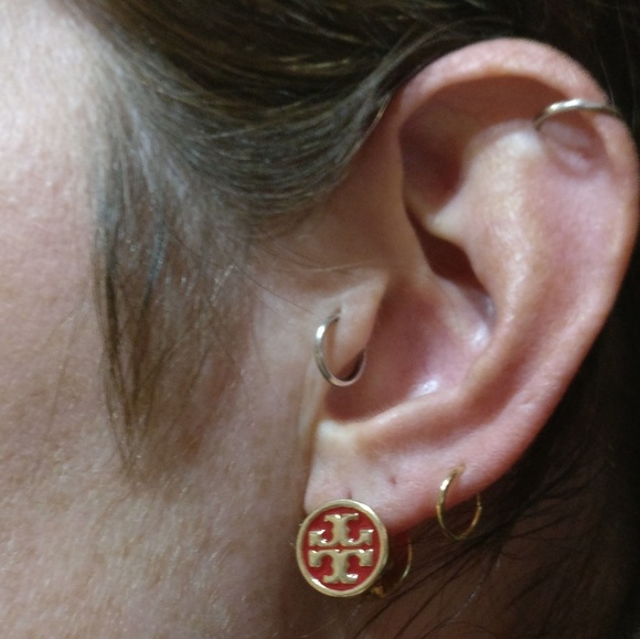 Tory Burch Logo Earrings (Blue & Silver) - Picture 7 of 7